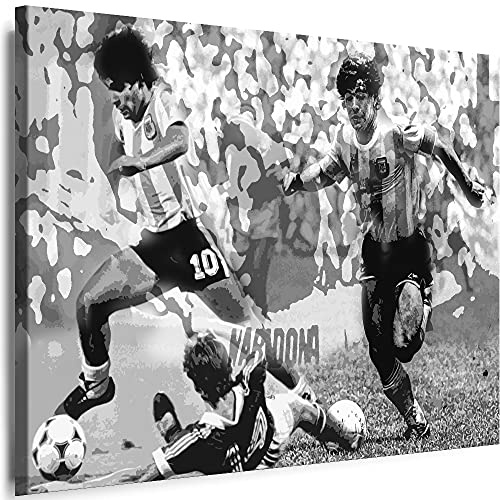 Myartstyle - Bilder Diego Maradona Schwarz weiß Fußball 80 x 60 cm LeinWandbilder Xxl - 1 Teilige Wandbilder Kunstdrucke AA-a-2045-3