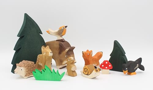 Holzspielwaren Ackermann Waldtier-Set aus Holz (12-teilig) – Wald Holzspielzeug, aus Schwäbischer Handarbeit (100% ökologisch)