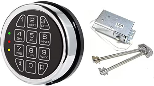 Gun Safe Lock Replacement Solenoid Lock with 2 Override Keys Chrome Digital Keypad DIY Safe Electronic, Reset Cable, Circuit Board Lock