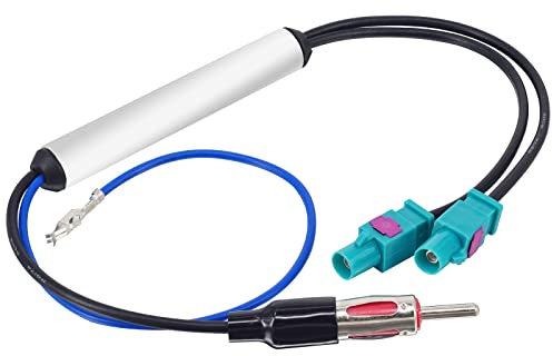 YILIANDUO Car Radio Antenna Cable Dual Fakra Z Male to DIN ISO plug with 12V Active Amplifier Booster Cable for Universal Car Stereo AM FM Vehicle GPS Navigation Car Stereo Head Unit Receivers