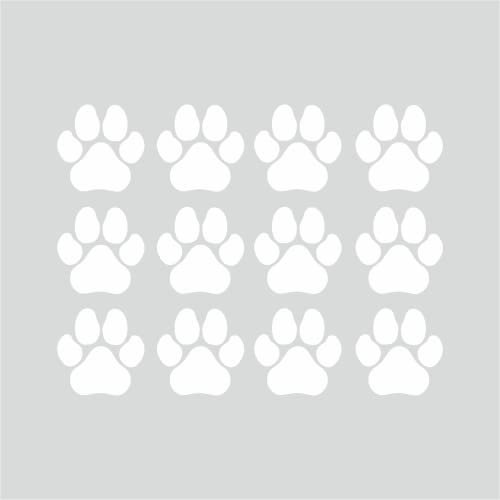 tradercat Auto Aufkleber Pfoten 12er Set - 6x6cm - Sticker für alle Oberflächen - Fenster, Seitenspiegel, Heckscheibe, Motorhaube, Fahrzeug – mit Anleitung (Weiss)