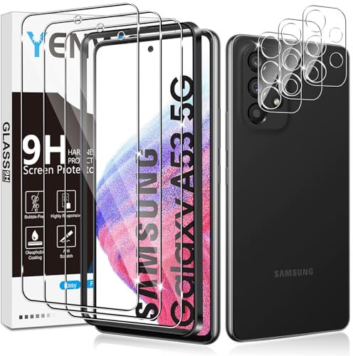 Yenwen Schutzfolie für Panzerglas für Samsung Galaxy A53 5G, 3 Stück Panzer Schutz Glas mit 3 Stück Kameraschutz, 9H Härte Handy Folie Anti- Kratzer Schutzglas HD Klar Displayschutz