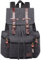 KONO Canvas Rucksack Unisex Vintage Rucksack Schultasche Leder Casual Daypack für Damen Herren Jungen Mädchen Outdoor Reisen Wandern Camping (Schwarz)