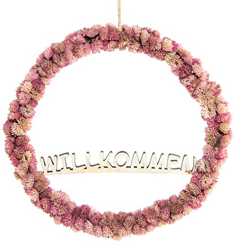 Logbuch-Verlag Türkranz Willkommen aus Kunststoff & Holz rosa pink - Willkommensschild Tür Wohnungstür Ø 28 cm