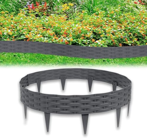 Froadp 100cm Aspect Rotin Bordure de Massif en PP, Palissade de Parterre Flexible de Fleurs en Plastique, DIY Bordurette de Pelouse de Jardin, Courbe et Rond Clôture de Jardin (Lot de 40, Anthracite)
