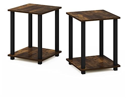 Furinno Simplistic Sofatisch, Couchtisch, Beistelltisch, mit 2 Ebenen, 2-er Set, Bernsteinkiefer/Schwarz