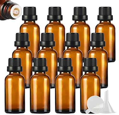 ZEOABSY 24 Pièces Flacon Aromathérapie 30ml en Verre Brun Ambré avec Bouchon Codigoutte Noir, Compte Gouttes Inviolable, Bouteilles en Verre D'huile Essentielle Vides Flacon de Voyage