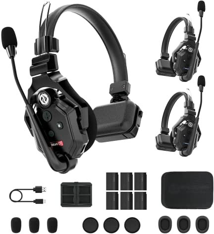 Hollyland Solidcom C1 Full-Duplex Wireless Headset Intercom System for 1100ft Communication Group Talk, Single-Ear Headset with 1 Master & 2 Remote Headphone(3 Users)