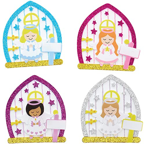 Baker Ross FX276 Angel Fairy Door Kits - Pack of 4, Angel Christmas Decoration Craft Kit for Kids, Kids Foam Sticker Craft Kit