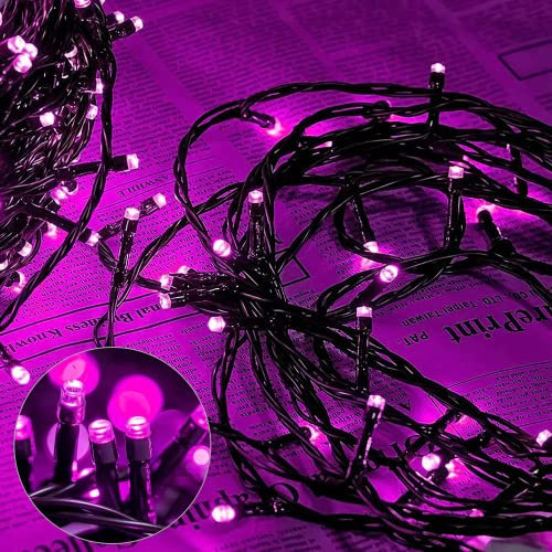 AURSTORE - Ghirlanda luminosa Basa, 8 modalità, 10 m, 100 LED, decorazione romantica per albero di Natale, matrimonio, festa, ghirlanda da interni (filo verde, colore: viola).