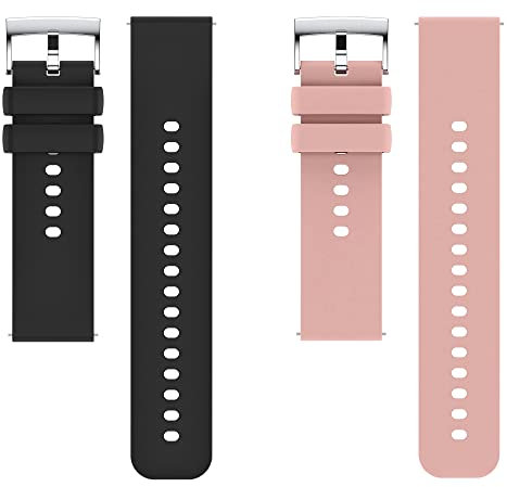 Popglory 2PCS Remplacement bracelet de Montre connectée P66/P95 22mm,1 bracelet en silicone rose + 1 bracelet en silicone noir