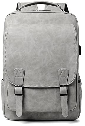 FANDARE Laptop Backpack School Bag Daypacks Travel Large Backpack with USB Charging Port College Computer Bag Bookbag for Women Men Travel Commuter Waterproof PU Rucksack Grey