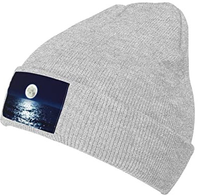 Full Moon in Night Print Strickmütze Daily Knit Cap Knit Hat Warm Weich Stylish Durable Caps Winter Knit Hat Unisex, Grau, Einheitsgröße