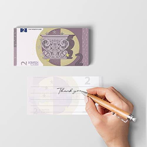 Scratch Cash Block 2 € Euro - 50 Banknoten, auf die Sie schreiben, Geld Gutscheine, Gutscheine, Gadget (tatsächliche Größe)