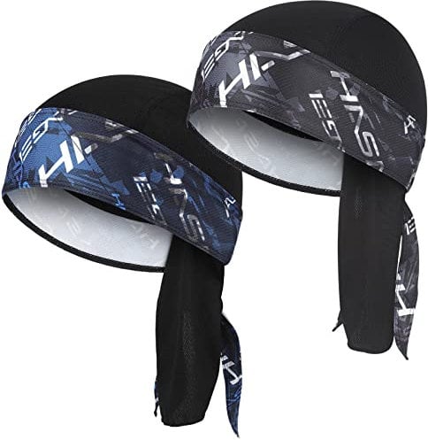 HASAGEI Bandana Herren Damen Atmungsaktiv Kopftuch Sports Bandana Cap Laufmütze Schnelltrocknend Kopftuch Unterm Radhelm Sommer Kopftücher Fahrrad Mütze (Schwarz+blau)