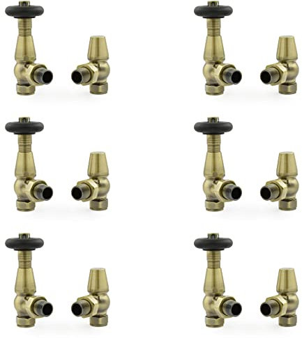Hot Flow | Jordan Traditional Thermostatic Radiator Valve (Angled TRV) (Antique Brass 6 Pack Bundle)