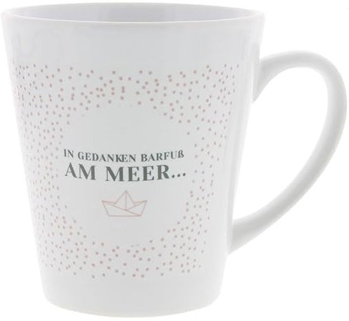 yvolve - In Gedanken Barfuß am Meer - Tasse aus Keramik mit schönem Spruch rundum bedruckt mit Verpackung - Spülmaschinenfest