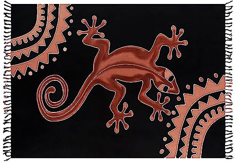 SAIVONA Pareo Sarong Strandtuch Damen-Wickelrock Strand-Handtuch Wickeltuch oder Handtuchkleid und Wickelkleid Damen-Handarbeit aus Fair Trade Herstellung Batik Gecko Schwarz Braun Töne