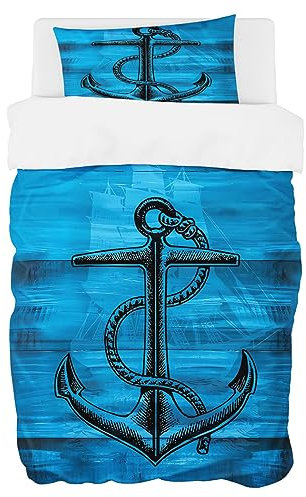 Zomer Bettwäsche 135 x 200 cm Anker Motiv Bettbezug Set 2teilig Weich Mikrofaser Bettwäsche Deckenbezug - 1 Flauschige Bettbezug und 1 Kissenbezug 80x80cm