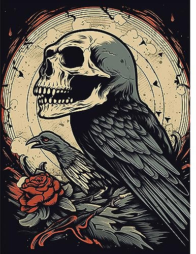 Artery8 Raven Human Skull Old School USA Tattoo Ink Body Rockabilly Americana 50s Unframed Wall Art Print Poster Home Decor Premium