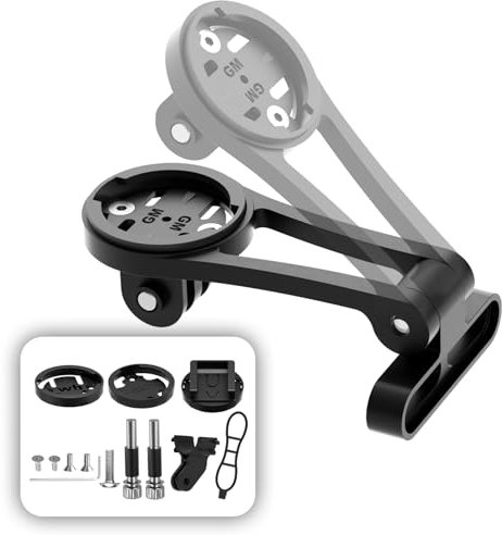 Out Front Bike Computer Mount, Angle Adjustable - Quick Release GoPro Adapter & Light Holder - Securely Mounts Garmin, Wahoo, Bryton, Cateye GPS, GoPro