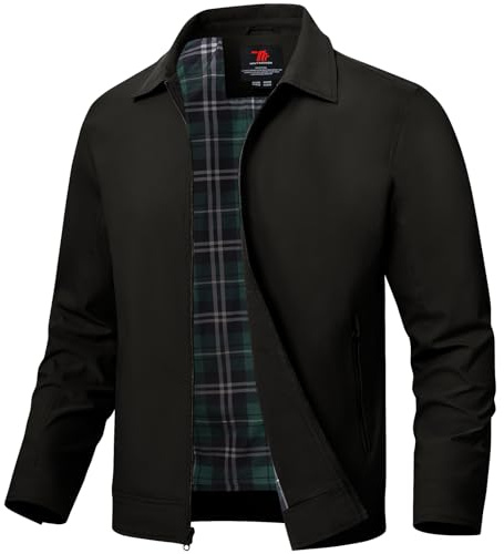 TBMPOY Men's Lightweight Jackets Casual Windbreaker Stylish Light Fall Spring Golf Work Dress Business Black L