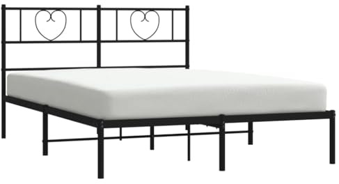 vidaXL Bettgestell, Bettrahmen mit Kopfteil Lattenrost, Metallbett Bett für Schlafzimmer, Doppelbett Gästebett, Metall Schwarz 120x200cm