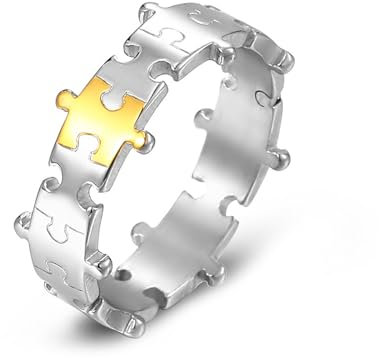 Mesnt Verlobungsring Herren, Herren Damen Ring aus Edelstahl 8MM Puzzle Bands Ring Hochglanzpoliert, Silber-Gold, Größe 54 (17.2)