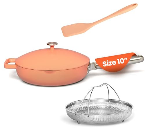 Nutricook 26,7 cm Keramik-Antihaft-Pfanne mit Deckel, Dampfgarer und Spatel, ofenfest, induktionsgeeignet, 10-in-1-Multifunktions-Kochgeschirr zum Sautieren, Braten, Anbraten, Dämpfen und Backen