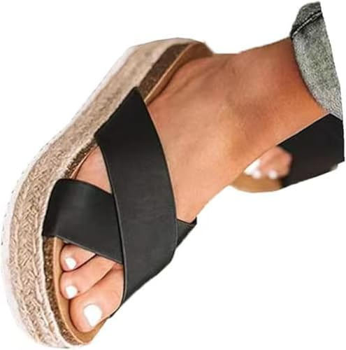 Mezent Women'S Wide Foot Platform Sandals Slides Espadrilles Sandals Flatform Wedge Slippers Casual Platform Slides for Women Wide Foot Footbed Open Toe Wedges Sandals Black Size 9