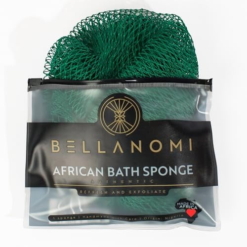 Bellanomi African Exfoliating Sponge, Authentic, Ethically Sourced From Nigeria, 114 Cm Length, For Daily Back Cleansing (Emerald Green)