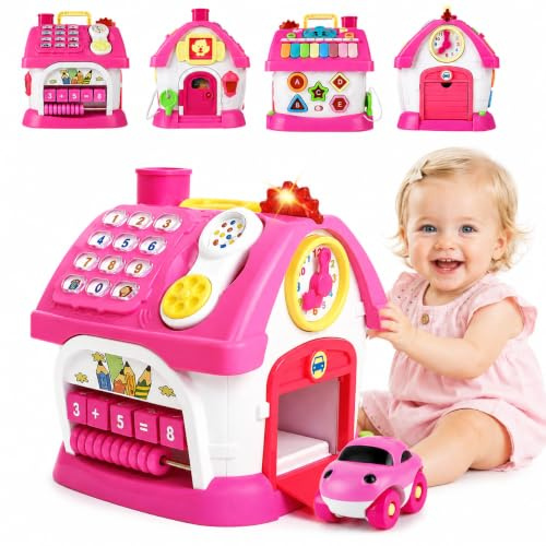 Okreview Toys for 18+ Month Old Girls,8-in-1 Multi-Functional Musical House | Montessori English & Spanish Learning Toy with Lights & Sound,18M+ Old Girl Birthday Gifts,Educational Toys for Age 18M+ Kids