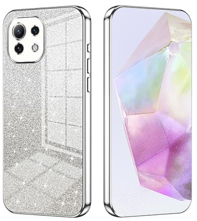 SEAHAI Cover per Xiaomi 11 Lite 5G NE/Xiaomi Mi 11 Lite(4G/5G), Custodia Ultra Sottile ed Trasparente in Silicone TPU Morbido, Colori Sfumato Brillantini Motivo Carta Design Antiurto Case - Argento