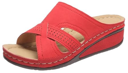 Sandales Orthopedique Femmes été Compensé Claquettes Rétro Évidé Claquette à Soutien Plantaire Pantoufles Confort Anti-dérapant Chaussons Bout Ouvert Pantoufle Elégant de Vacances Plage Marche