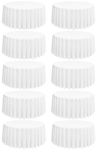 10 Packung weiße runde Tischdecken, 228 cm, runde Tischdecke, waschbar und wiederverwendbar, Flecken und knitterfrei, Polyesterstoff für Hochzeit, Party, Bankett, Camping, Restaurant Dekoration