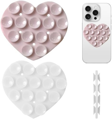 VURYAPI 2 Piezas Doble Cara Soporte de Succión Telefono, Manos Libres Ventosa para Movil de Silicona Agarre Adhesivo Soporte para Teléfono con Ventosa para iPhone y Android(Blanco, rosa 1)