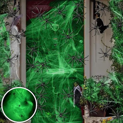 DITK-U 200Sqft Glow in The Dark Spider Web Halloween Spider Webs Decorations with 30 Extra Fake Spiders for Halloween Decor Indoor and Outdoor Haunted House Party Supplies