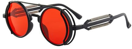 Qsvbeeqj Gafas de sol polarizadas redondas vintage con lentes de colores para exteriores, Marco negro, película roja
