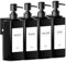 4 Pezzi Dispenser Sapone Doccia da Muro, Dispenser Sapone Bagno Senza Foratura 500ml Nero Dispenser Doccia Shampoo e Bagnoschiuma con Imbuto ed Etichette Impermeabili Tridimensionaliper Bagno, Cucina