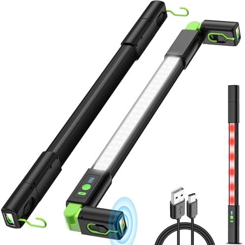 Lampe de travail LED rechargeable, éclairage de compartiment moteur de 58 cm, avec aimant et crochet. Idéale pour l'éclairage de travail, la réparation automobile et les situations d'urgence