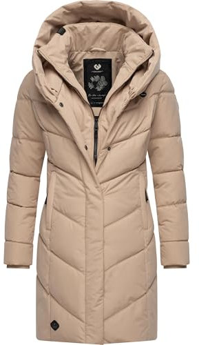 Ragwear Damen Wintermantel Warmer Steppmantel lang wasserdicht mit Kapuze Natalka Intl Taupe24 Gr. L