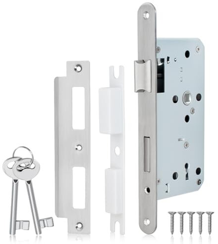 Bwintech 1-PCS Serratura da infilare in nichel satinato 7250 con due chiavi per porte interne e bagno