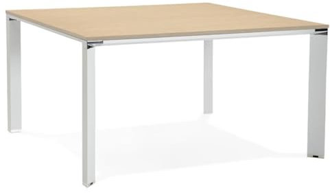 Beige-Weißer Schreibtisch | Quadratischer Besprechungstisch | Bürotisch mit Naturholzoptik | 140x140 cm | Chromdetails | Modernes Design | Warm & Einladend | Ideal für kreative Meetings | KERIX
