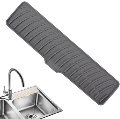 Faucet Guard & Draining Mat, Silicone Kitchen Sink Splash Guard, Tap Guard and Draining Mat Around Tap, Tidy Splash Faucet Mat Handle Drip Catcher Tray for Kitchen Sink Countertop (Grey)