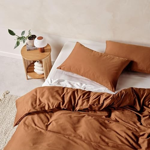 Freyamy Baumwolle Bettwäsche 200x200 3teilig Karamell,Garngefärbte Baumwolle Bettwäsche-Sets Weich,Orange Bettbezug 200x200 mit Reißverschluss und 1 Kissenbezüge 80x80