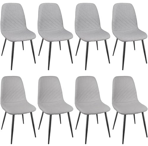 LEWE Esszimmerstühle 8er Set, Küchenstuhl mit Rückenlehne, Leinengewebe Gepolsterter Stuhl mit Metallfuß, für Esszimmer, Wohnzimmer, Küche und Schlafzimmer