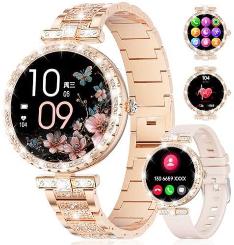 ESFOE Smartwatch Donna,1.19 AMOLED Orologio Smartwatch Donna con Chiamate Whatsapp,Orologio Fitness 120+ Sportive,Ciclo Mestruale,Cardiofrequenzimetro Sonno,IP68 Impermeabile Smart Watch Or Rosa