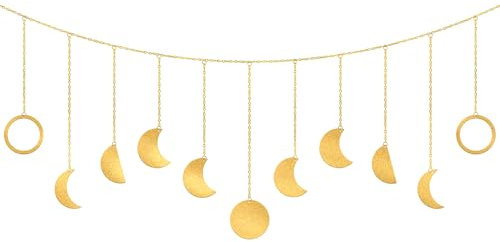 Poeland Mondphasen Girlande, goldene Mond Girlande mit Haken, dekorative Kette Mond für Schlafzimmer, Zuhause, Büro, Kinderzimmer (Goldener Mond)