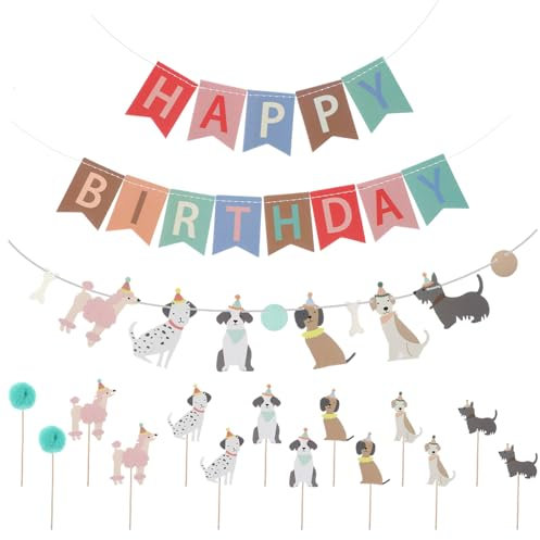 AOZUO Hund Thematisch Happy Birthday Banner Set, Banner mit Hundemotiv, Happy Birthday Hintergrund, Farbenfrohe Dekoration Partyzubehör für Kinder, Babys und Hunde(Stil B)