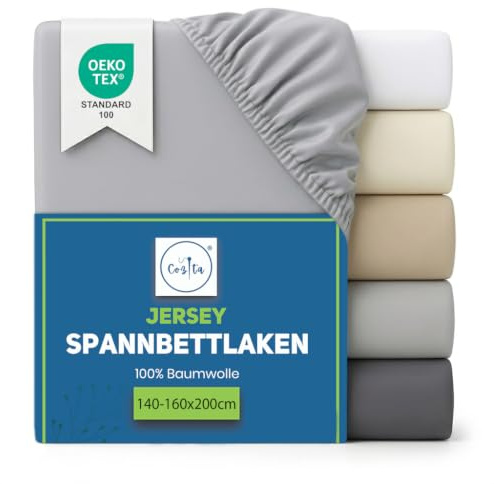 Cozita Basics Spannbettlaken 140x200cm - 100% Baumwoll Jersey Bettlaken, Öko-Tex Zertifiziert, bis 25 cm Matratzenhöhe – Silber